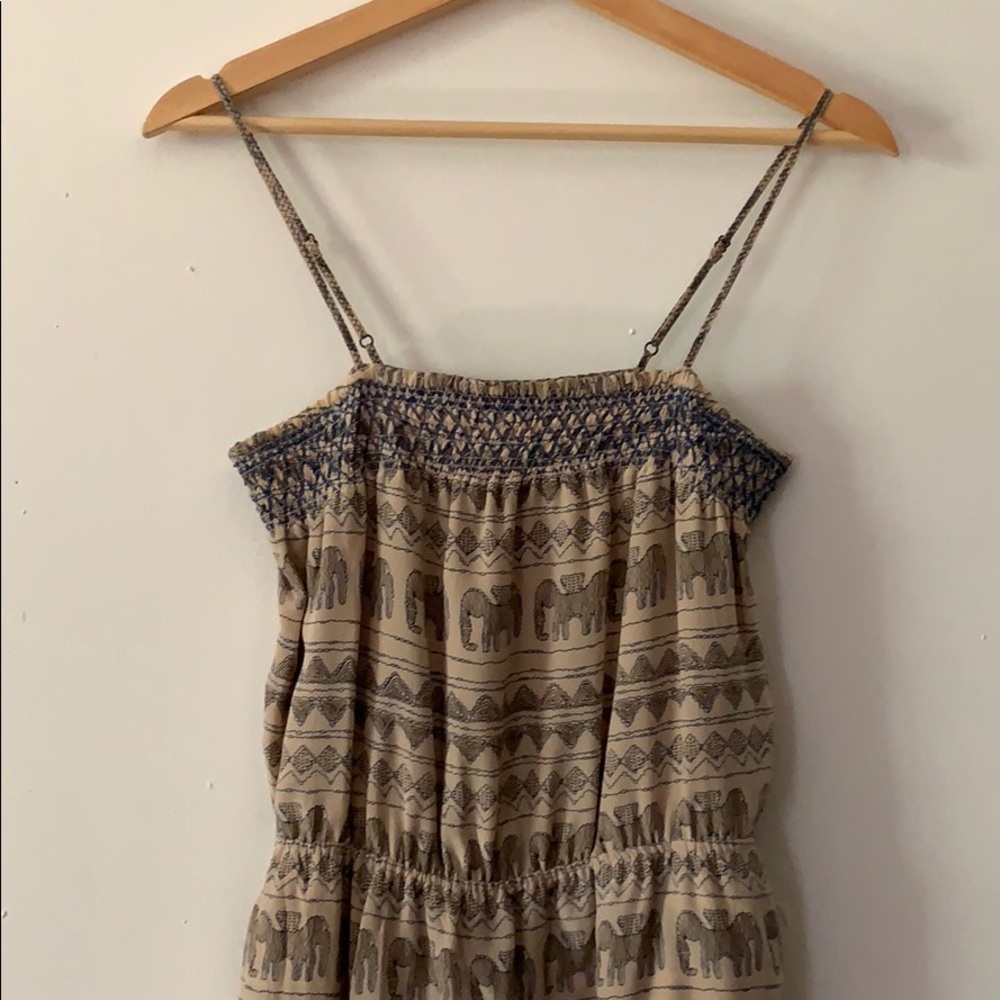 Beige And Blue Patterned Spaghetti String Dress - image 2